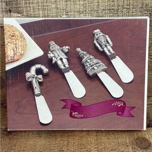 Vintage Belk Home Accent Stainless Steel Christmas 4 Spreaders Set in Box Party
